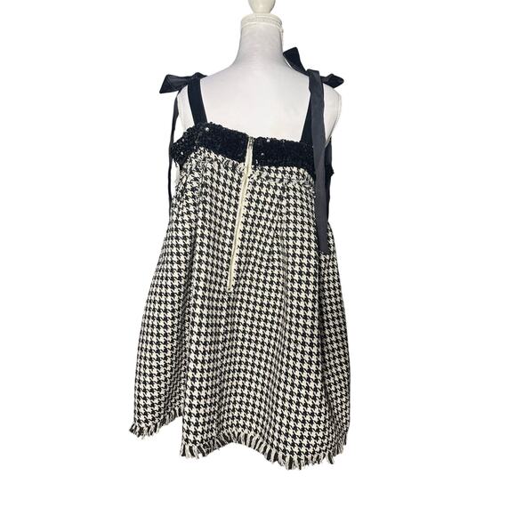Sophia The Label  Sequin Houndstooth Tweed Bow Straps Fray Hem Medium Mini Dress - Picture 2 of 8